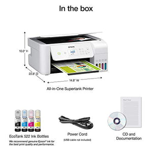 Epson EcoTank ET Series All-in-One Wireless Color Supertank Inkjet Printer - 3-in-1 Print Scan Copy, White