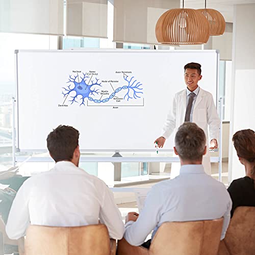 Large Mobile Rolling Magnetic Whiteboard - Adjust 360° 70 x 36 Inches Double Sided Dry Erase Board with Stand, Portable White Board Easel on Wheels for Office, Home & Classroom