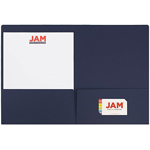 JAM PAPER Premium Matte Cardstock Twin Pocket Folders - Navy Blue - Bulk 100/Box