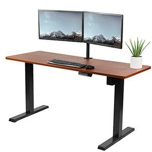 VIVO Electric Height Adjustable 60 x 24 inch Stand Up Desk, Dark Walnut Solid One-Piece Table Top, Black Frame, Standing Workstation with Push Button Controller, DESK-KIT-E5B6D