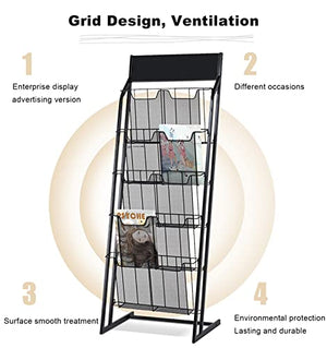 VimrOd Multi-Layer Mesh Magazine Rack, 5-Layer Office Document Organizer (Black)