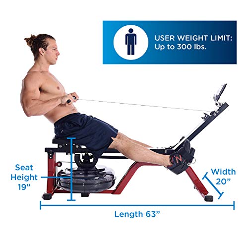 Stamina X Water Rower, Compact Rowing Machine with Heart Rate Transmitter and Multi-Function Monitor