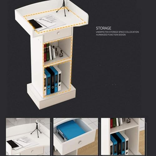 CAMBOS Lectern Podium Stand with Drawer and Open Storage - Portable Wooden Podium for Conferences