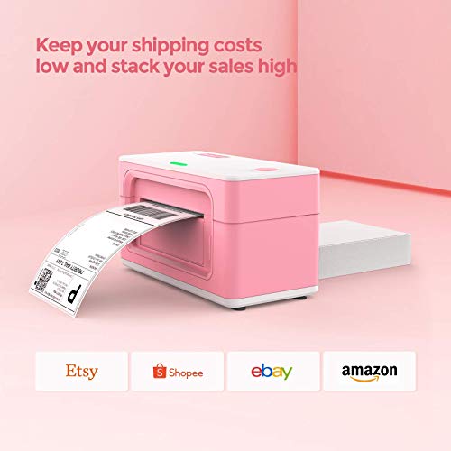 MUNBYN Pink Label Printer, 2 in 1 Label Holder and Shipping Label (Pack of 500 4x6 Per Roll Labels)