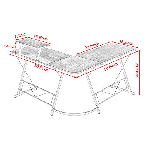 Mr IRONSTONE L-Shaped Desk 50.8" Computer Corner Desk, Home Gaming Desk, Office Writing Workstation with Large Monitor Stand, Space-Saving, Easy to Assemble, Black