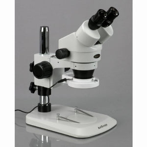 AmScope SM-1BN-64S Professional Binocular Stereo Zoom Microscope, WH10x Eyepieces, 7X-45X Magnification, 0.7X-4.5X Zoom Objective, 64-Bulb LED Ring Light, Pillar Stand, 110V-240V
