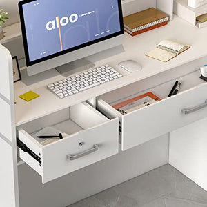 AIEGLE Reception Desk with Drawers & Storage Shelves, Private Panels, White - 47.3" x 18.3" x 43.3