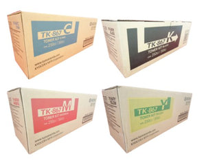Kyocera TK-867K TK-867C TK-867M TK-867Y TasKalfa 250 300 Toner Cartridge Set (Black Cyan Magenta Yellow, 4-Pack) in Retail Packaging