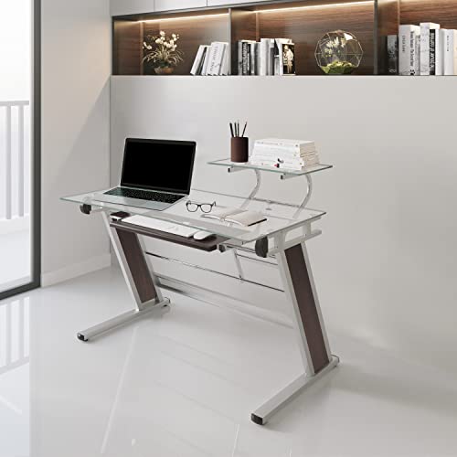 Techni Mobili Glass Computer Desk with Sturdy Chrome Base