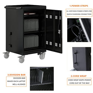Larmliss 32 Device Laptop Charging Cart with Combination Lock, Surge Protection - Black