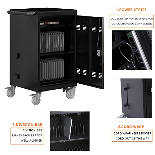 Larmliss 32 Device Laptop Charging Cart with Combination Lock, Surge Protection - Black