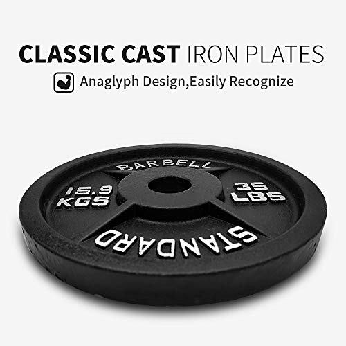 Classic Solid Cast Iron Barbell Plate 2-Inch Insert Olympic Weightlifting Plates Strength Training Weights 25lb 35lb 45lb, Single or Pairs (210LBs - A Set)