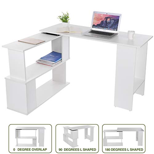 L-Shaped Computer Desk, Board Material,47 Inches Corner Desk with Hutch Bookshelf, Student Desk PC Laptop Writing Table Workstation for Home Office,Shipping from USA