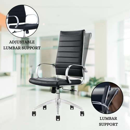 GM Seating Ribbed High Back Conference Room Chairs Set of 8 - Lumbar Support, Modern Style Executive Chair - Black