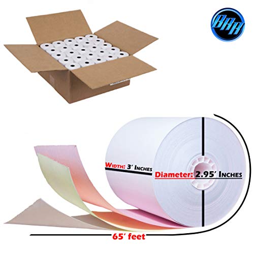3-ply 3" inch 65' Feet (200 Rolls) White/Canary/Pink Carbonless Kitchen Paper 50 Rolls TMU 220 BuyRegisterRolls (3-ply 3" inch 65' Feet)