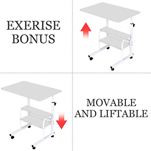 Tpouo Height Adjustable Computer Desk,Sit Stand Up Desk Workstation with Crank Handle for Office Home Living Room Bedroom,Tray Bed Side Computer Table,White(60 cm×40 cm