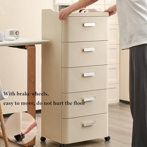Nieke Mobile Under Desk Vertical Rolling Cart with Drawers for Home Office - Beige, 5 Drawer