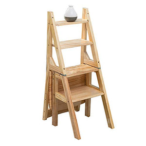 QDY Portable 4 Step Folding Step Stool Ladder Shelf Wood Color 40X40X89CM