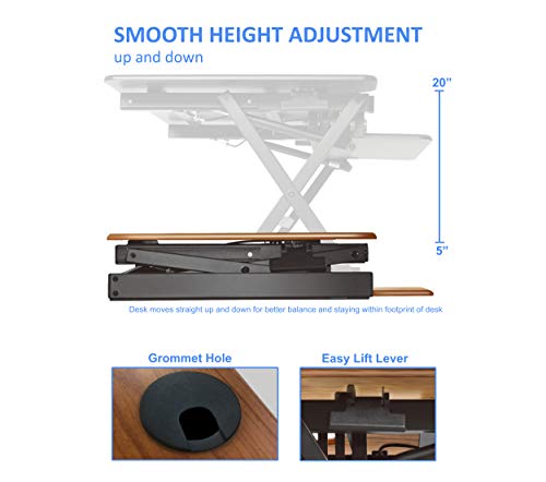 Rocelco 46" Height Adjustable Standing Desk Converter with Anti Fatigue Mat BUNDLE - Triple Monitor Riser Workstation - Black