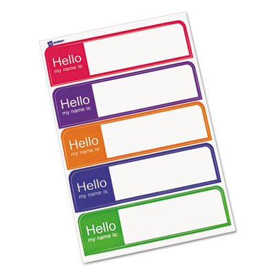 Avery 5153 Flexible Self-Adhesive Mini Badge Labels, 1 x 3 3/4, Hello, Bright Asst, 100/PK