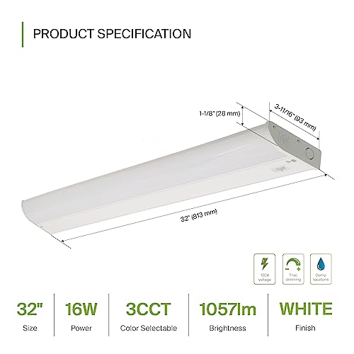 ASD 32" Dimmable LED Under Cabinet Lighting 16W 1057 LM - 3000K/4000K/5000K - ETL Energy Star - White (20 Pack)