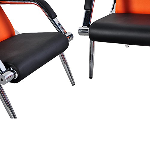 WALCUT 2Pcs PU Leather Office Reception Chair Waiting Room Visitor Guest Sofa Seat Orange