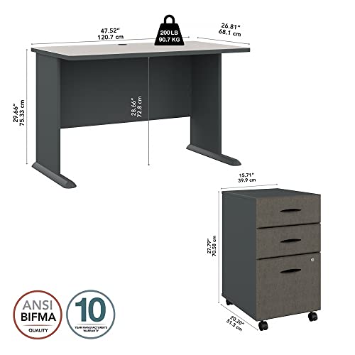 Bush Business Furniture Series A 48W Desk with Mobile File Cabinet, 48", Slate/White Spectrum
