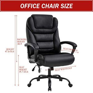 Squadise Big and Tall Office Chair 500lbs Ergonomic High Back Executive Chair with Lumbar Support Arms Heavyweight Rated PU Leather Computer Chair, Wide Seat, Black