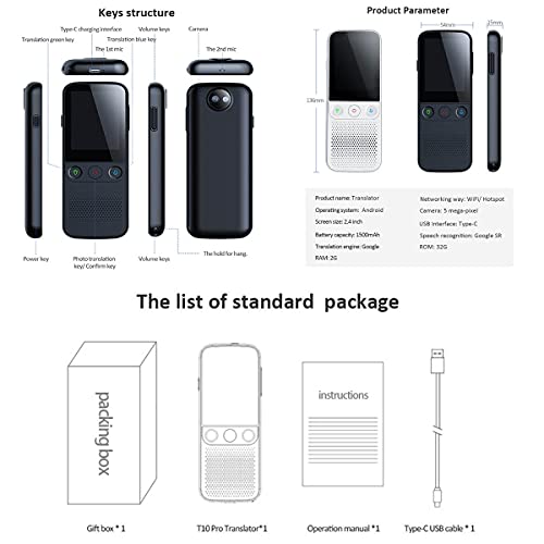 UsmAsk Portable Two-Way Multi-Language Voice Translator with Photo Scanning - 2.4 Inch Touch Screen, WiFi Support, Offline Mode, Recorder Function - Happy Gift