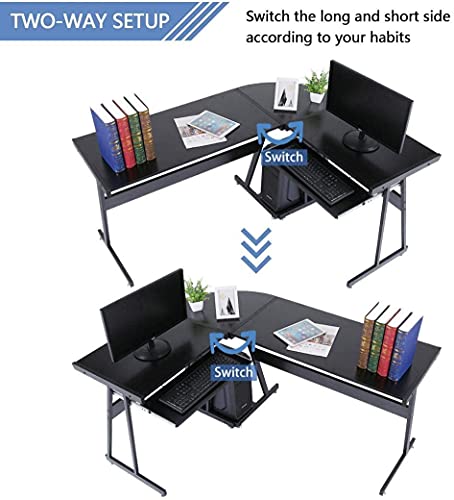 FITOOM L-Shape Corner Gaming Table,L Shaped Gaming Computer Desk 58.1'' Writing Studying PC Laptop Workstation for Home Office Bedroom,Black