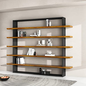 FOTOEV 5-Tier Vintage Industrial Bookshelf with Rustic Wood and Metal - Living Room, Bedroom, Kitchen Display Rack