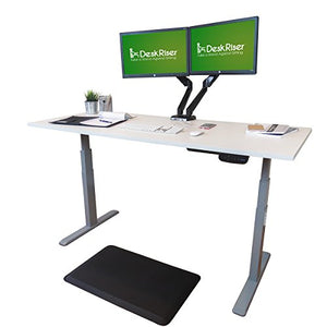 Electric Standing Desk Combo | Includes White Wood Desktop & Standing Desk Mat | Gray Frame Dual Motor Ergonomic Sit to Stand Desk (Gray Frame + 77-inch Wide White Wood Top)