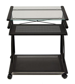 Calico Designs 50100 L-Shaped Computer Cart with Clear Glass, Black