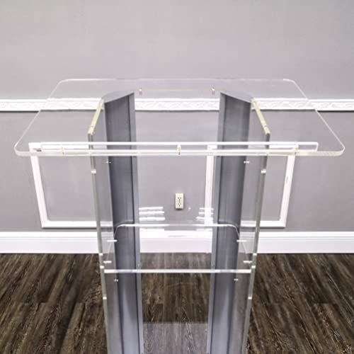 FixtureDisplays Clear Acrylic Plexiglass Podium with Curved Steel Sides - 14310-NF