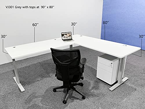 VWINDESK VJ301 L Shaped Electric Height Adjustable Standing Corner Desk Frame Only W/Triple Motor, Ergonomic Sit Stand Up Height Adjustable Steel Base with Digital Memory Keypad (Gray)