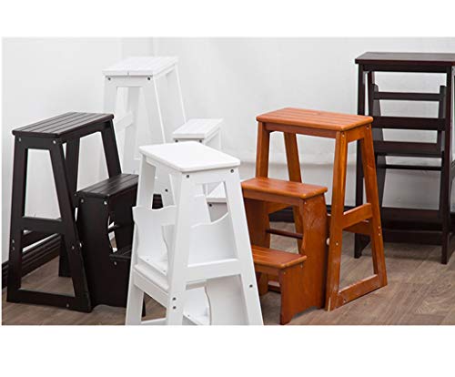 FLYIFE Three-Step Solid Wood Step Stool Ladder - Black, 36 x 56 x 64cm