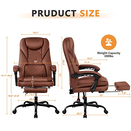 Guessky Executive Office Chair with Foot Rest - Big and Tall Reclining Leather Chair