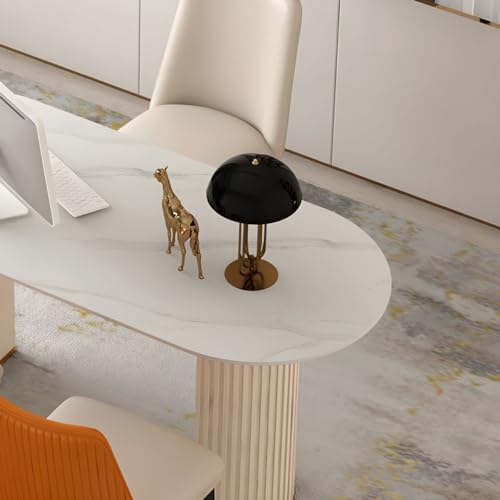 RUNNUP Oval Marble Office Desk - White 47" L x 23.5" W x 29.5" H