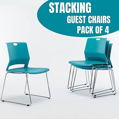 Whiterye Set of 4 Office Guest Chairs - Blue, Sled Base Stackable Design
