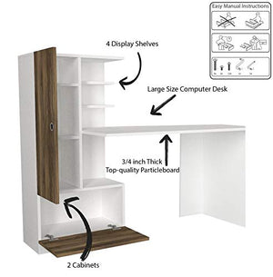 Casamudo Computer Desk with Storage, White Storage Table with Bookshelf, Modern Bookcase Desk with Shelves, Wood Study and Writing Desk for Home Office (Left Hand Return)