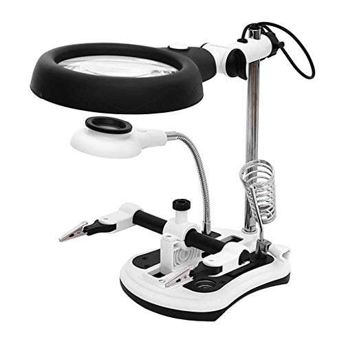 WBYHGY New 18 Lights Lighting Desktop Reading and Maintenance Detection Clip-Type Magnifying Glass Four Times with Charged Iron