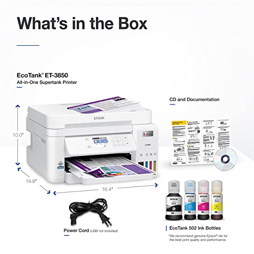 Epson EcoTank ET-3850 Wireless Color All-in-One Printer - Renewed
