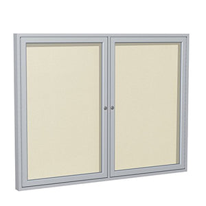 Ghent 3" x 4"  2-Door Outdoor Enclosed Vinyl Bulletin Board, Shatter Resistant, with Lock, Satin Aluminum Frame - Ivory (PA234VX-185 ), Made in the USA