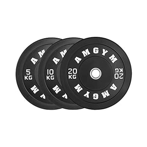 AMGYM KG Bumper Plates Olympic Weight Plates 2 inch Steel Insert, Strength Training(70kg Set)