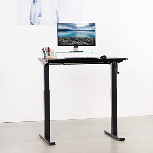 VIVO Manual Height Adjustable 43 x 24 inch Stand Up Desk, Black Solid One-Piece Table Top, Black Frame, Standing Workstation with Foldable Handle, DESK-KIT-MB4B