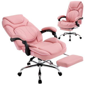 Linting Reclining Office Desk Chair with Footrest and Back Support - PU Leather, Pink, 300lbs - Managerial Executive Chair