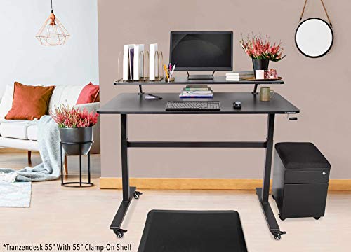 Stand Steady Tranzendesk | 55 Inch Standing Desk with Attachable Wheels| Easy Crank Height Adjustable Sit to Stand Workstation | Modern Ergonomic Desk Supports 3 Monitors (55 / Black)