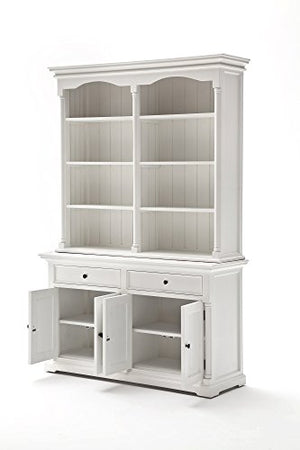 NovaSolo Provence Pure White Mahogany Wood Double Hutch with Storage, 8 Shelves and 2 Drawers