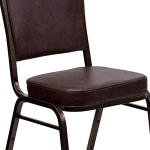 EMMA + OLIVER Crown Back Stacking Banquet Chair 4 Pack in Brown Vinyl - Copper Vein Frame