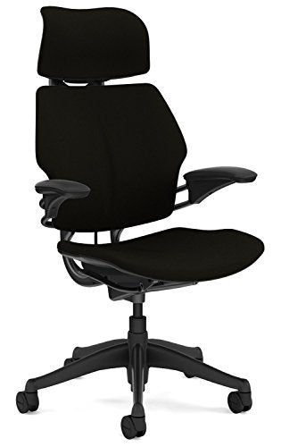 Humanscale Freedom Office Desk Chair with Headrest and Gel Seat, Graphite Frame Black Wave Fabric, Standard Casters